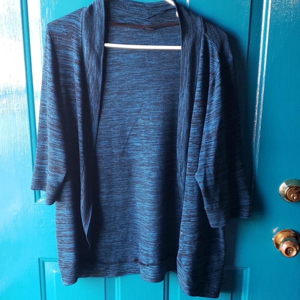 Faded glory 3/4 sleeve cardigan turquoise black 1x